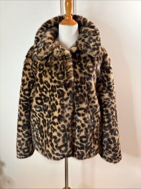 Abercrombie & Fitch Leopard Faux Fur Jacket - Tan & Black